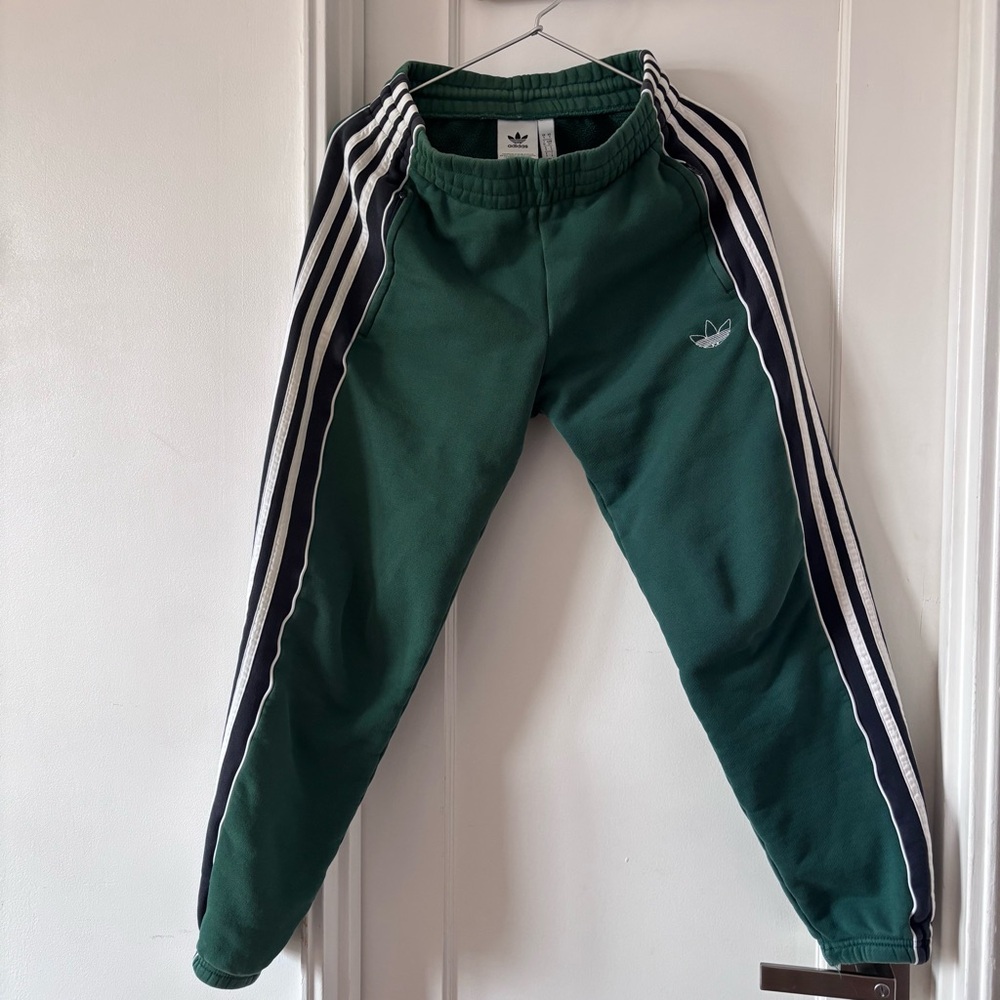 adidas Originals Green Track Pants with Black & White Stripes